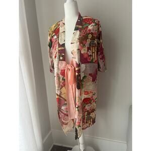 Vintage Floral Kimono Robe Tie Front